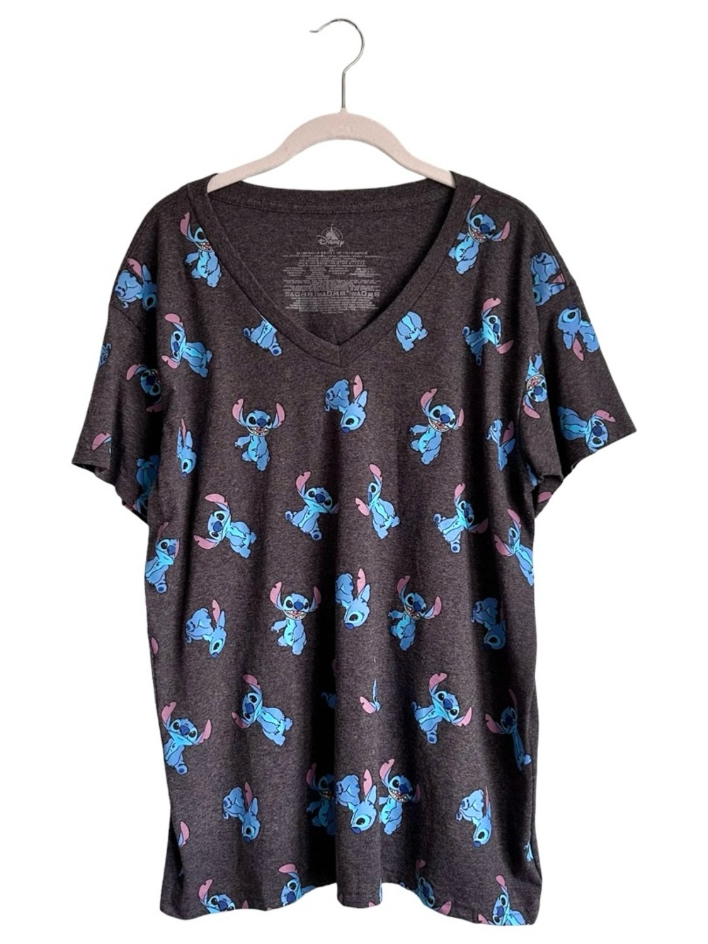 Disney Parks Women’s Gray Lilo & Stitch Short Sleeve V-Neck Tee Size XL